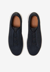 ZEGNA Triple Stitch Linen and Leather Sneakers Navy LHLNA-S7981Z-NAV_TS