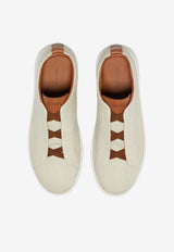 ZEGNA Triple Stitch Linen and Leather Sneakers Cream LHLNA-S7981Z-ROP_TS