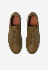 ZEGNA Triple Stitch Secondskin Low-Top Sneakers Olive LHOTA-S5207Z-FEL_TS