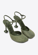 Loewe Toy 90 Rhinestone Embellished Suede Pumps Military Green LLSTS01X25SUE/R_LOEW-4430