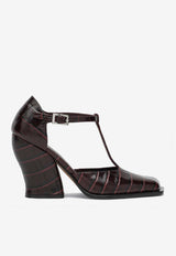 Loewe Onda 90 T-bar Pumps in Croc-Embossed Leather Burgundy LONDS01X07LE/R_LOEW-7110