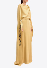 GEMY MAALOUF Cowl Calligraphy Maxi Kaftan Dress Gold LOOK 5-GMCP26 7871KF_GOLD