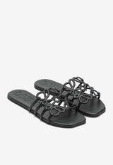 Loewe Anagram Petal Leather Flat Sandals Black LPEA465X06LE/S_LOEW-1100
