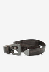 Brunello Cucinelli Snakeskin Print Leather Belt Green M0GUAC266LE/R_CUCIN-C4225