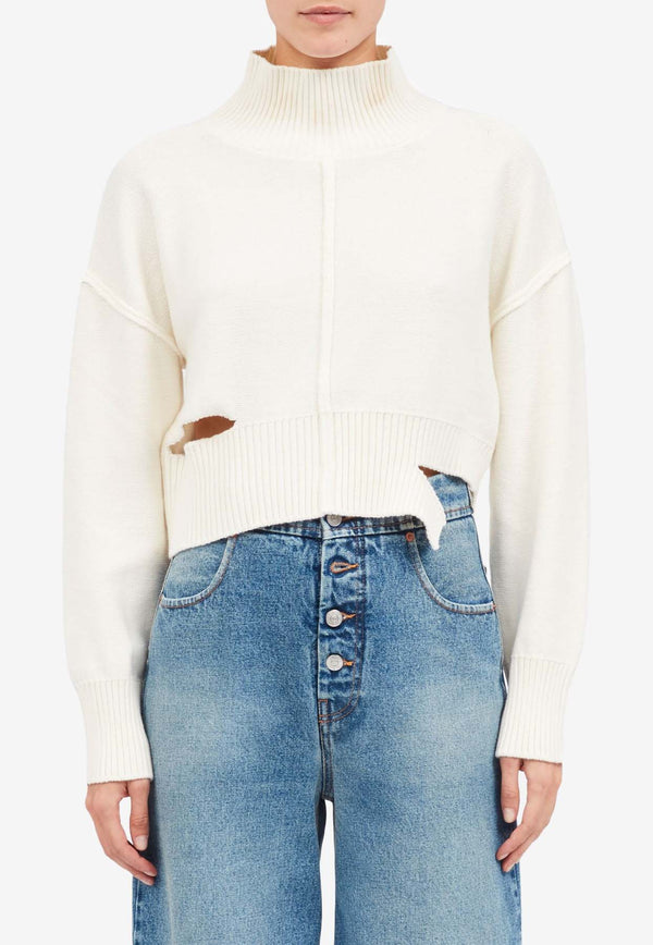 MM6 Maison Margiela Cut-Out Knitted Sweater White