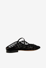 Malone Souliers Maureen Floral Mesh Flat Mules Black MAUREEN FLAT 369 BLACK/BLACK