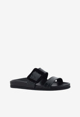 Manolo Blahnik Mayfu Croc-Embossed Leather Flat Mules MAYFU 10 BLACK 0015 1662-0003