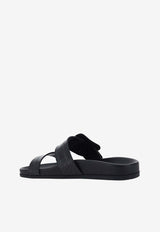 Manolo Blahnik Mayfu Croc-Embossed Leather Flat Mules MAYFU 10 BLACK 0015 1662-0003