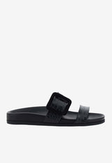 Manolo Blahnik Mayfu Croc-Embossed Leather Flat Mules MAYFU 10 BLACK 0015 1662-0003