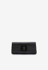 Manolo Blahnik Maygot Croc-Embossed Leather Clutch MAYGOT BLACK 0015 1645-0004