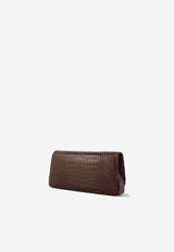 Manolo Blahnik Maygot Croc-Embossed Leather Clutch MAYGOT BROWN 2064 1645-0003