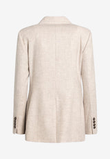 Brunello Cucinelli Double-Breasted Wool Blend Blazer Beige MB1627054WO/R_CUCIN-C012