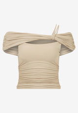 Mybestfriends Eunice Off-Shoulder Cropped Top Beige MBFBLZ144_BEIGE