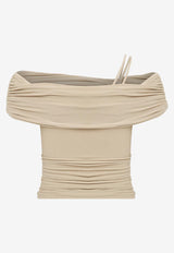 Mybestfriends Eunice Off-Shoulder Cropped Top Beige MBFBLZ144_BEIGE