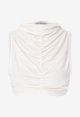 Mybestfriends Nemesis Ruched Cropped Top Ecru MBFBLZ148_ECRU