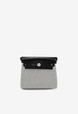 Mini Herbag Zip 20 in Ecru Toile and Black Hunter Leather with Palladium Hardware