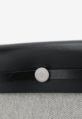 Mini Herbag Zip 20 in Ecru Toile and Black Hunter Leather with Palladium Hardware