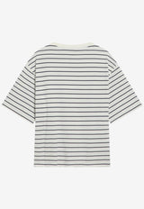 Miu Miu Striped Crewneck T-shirt White MJN569OOO17UY/R_MIU-F04QA