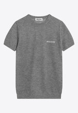 Miu Miu Logo Lettering Cashmere Knit Top Gray MMLB30OOO17NN/R_MIU-F0031