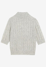 Brunello Cucinelli Cropped Cable Knit Top Gray MPG731314WO/R_CUCIN-C3594