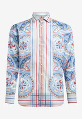 Etro Paisley Print Long-Sleeved Stripe Shirt Light Blue MRIB0001-99SP5D7 X0800
