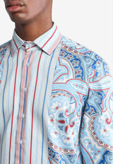 Etro Paisley Print Long-Sleeved Stripe Shirt Light Blue MRIB0001-99SP5D7 X0800