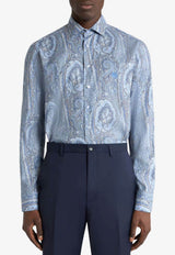 Etro Floral Paisley Long-Sleeved Satin Shirt Light Blue MRIB0002-99SA5P2 X0880