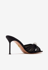Aquazzura Mystery 85 Satin Mules with Crystal-Sphere Black MSYMIDM0-CHA000 BLACK
