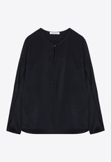 Max Mara Mxpmitico Silk-Blend Buttoned Blouse Blue MXPMITICOCO/S_MAXM-017