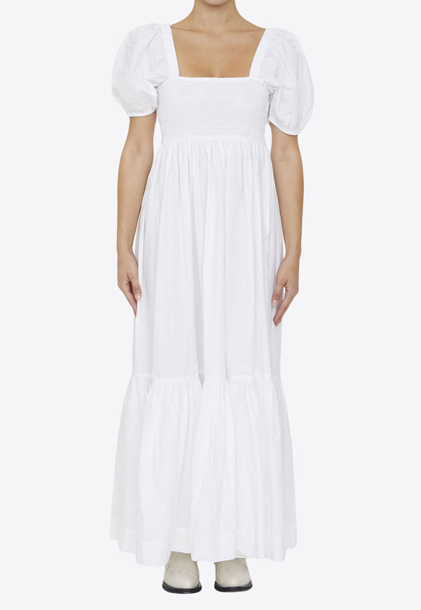 GANNI Smock Maci Dress with Puff Sleeves F7918--151 White
