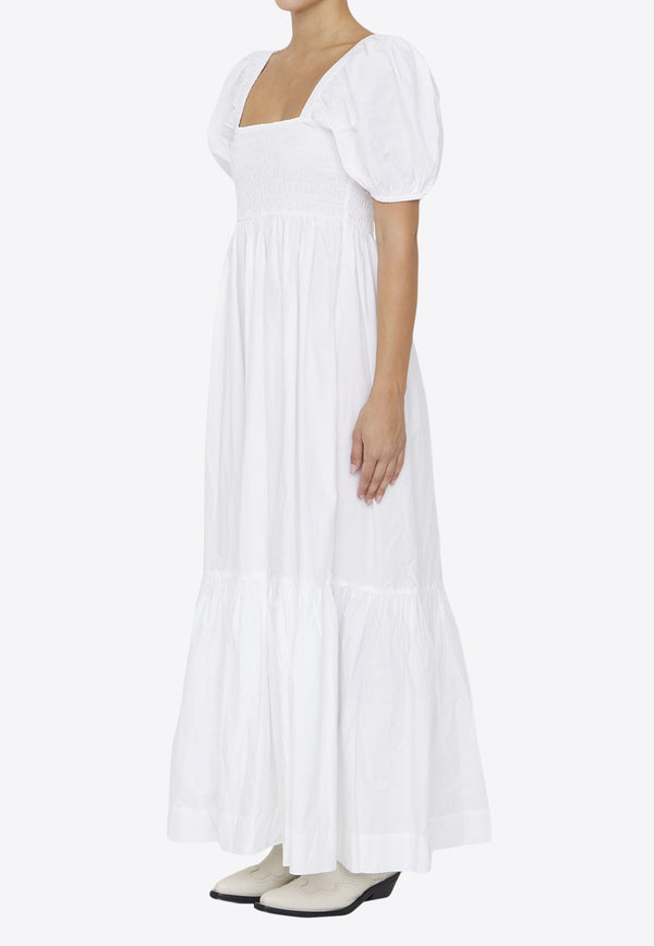 GANNI Smock Maci Dress with Puff Sleeves F7918--151 White
