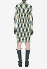 Burberry Ribbed Knit Argyle Midi Dress Green 8081055--B8766