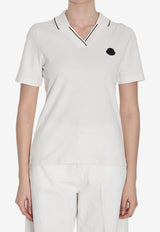 Moncler Logo Patch V-neck Polo T-shirt White 8A00004-899TW-034