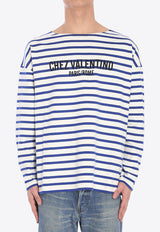 Valentino Chez Logo Long-Sleeved Stripe T-shirt Blue 6V3MG16R-APV-RGY