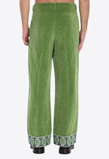 Valentino Velvet Jacquard-Hem Pants Green 6V3RBJ74-AM2-LR1