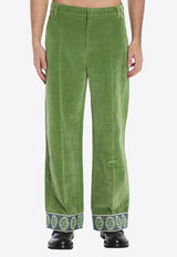 Valentino Velvet Jacquard-Hem Pants Green 6V3RBJ74-AM2-LR1