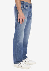 Valentino Logo Patch Straight Faded Jeans Light Blue 6V3DE04C-AA6-558