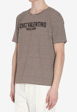 Valentino Chez Logo Striped T-shirt Cream 6V3MG16S-APY-RGU