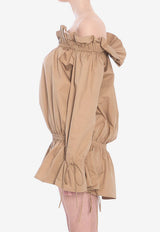 Saint Laurent Off-Shoulder Ruched Mini Dress Beige 820966-Y3K75-2560