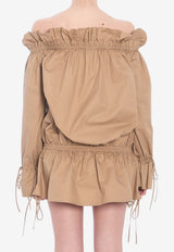 Saint Laurent Off-Shoulder Ruched Mini Dress Beige 820966-Y3K75-2560