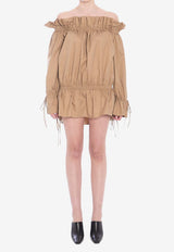 Saint Laurent Off-Shoulder Ruched Mini Dress Beige 820966-Y3K75-2560
