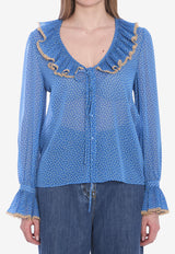 Valentino Polka Dots Ruffled Blouse Light Blue 6B0AB7H1-9B7-DEP