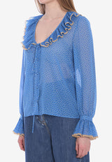Valentino Polka Dots Ruffled Blouse Light Blue 6B0AB7H1-9B7-DEP
