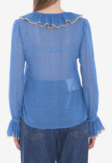 Valentino Polka Dots Ruffled Blouse Light Blue 6B0AB7H1-9B7-DEP