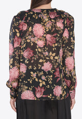 Chloé V-neck Floral Print Ruffled Blouse Multicolor CH25UHT67458--001