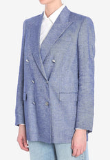 Tagliatore Double-Breasted Linen Blazer Light Blue JJASMINE10B-H70005-I1166