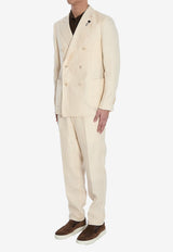 Lardini Double-Breasted Linen Suit Cream ES425AE-EIF64510-120