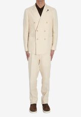 Lardini Double-Breasted Linen Suit Cream ES425AE-EIF64510-120
