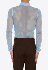 Gucci Long-Sleeved Mesh Polo T-shirt Light Blue 821084-XKEPG-4465