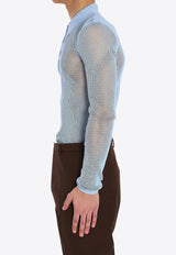 Gucci Long-Sleeved Mesh Polo T-shirt Light Blue 821084-XKEPG-4465